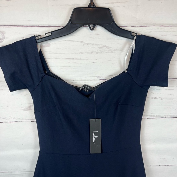 Lulus How Much I Care Midnight Blue Off The Shoulder Midi Dress Size XS - Picture 4 of 8
